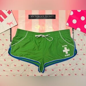 VS PINK VINTAGE Y2K ATHLETIC BOOTY SHORTS GREEN & BLUE LIFEGUARD PUP DOG LOGO M